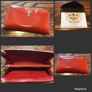 “Prada” orange patent leather wallet!